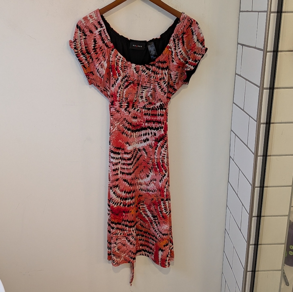 Vintage y2k 90s Axcess Pink Pattern Babydoll Empire Waist Dress Large